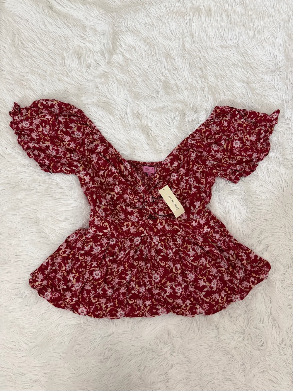 Francesca's Collections Burgundy Floral Peplum Blouse